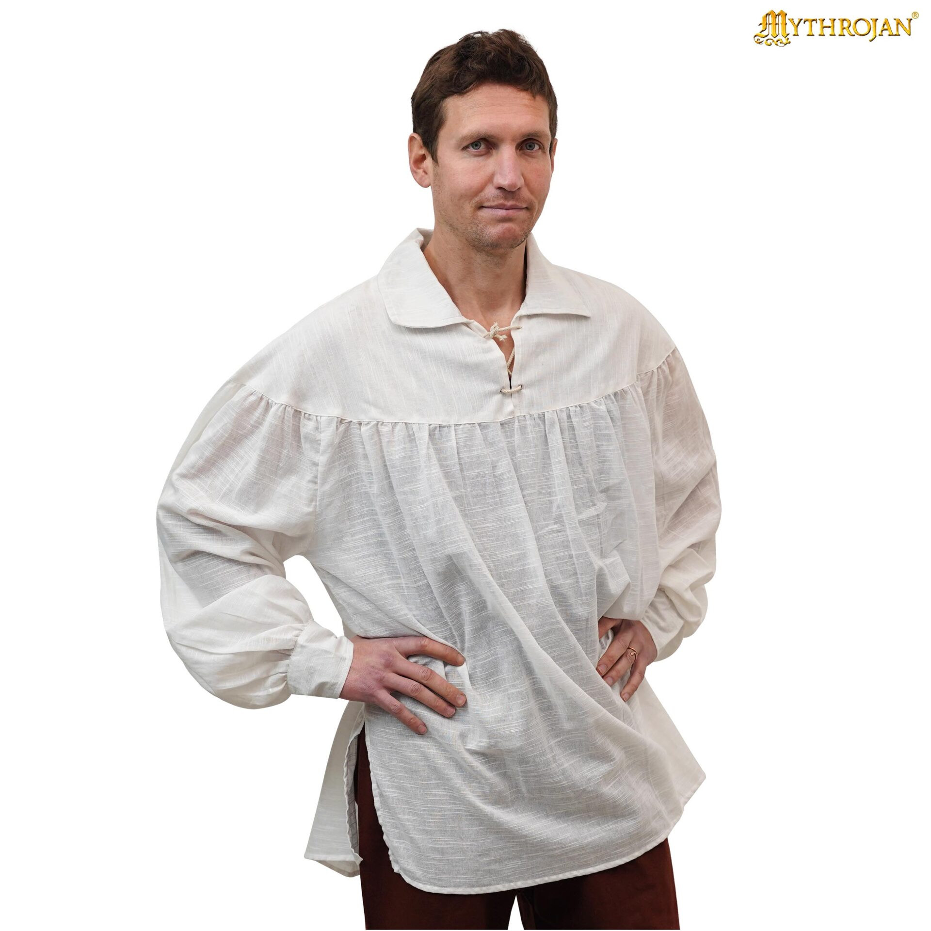 Chemise médiévale en coton modèle Poète, couleur blanche