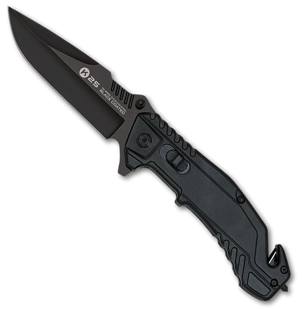 Couteau de sauvetage tactique K25 avec manche en aluminium noir
