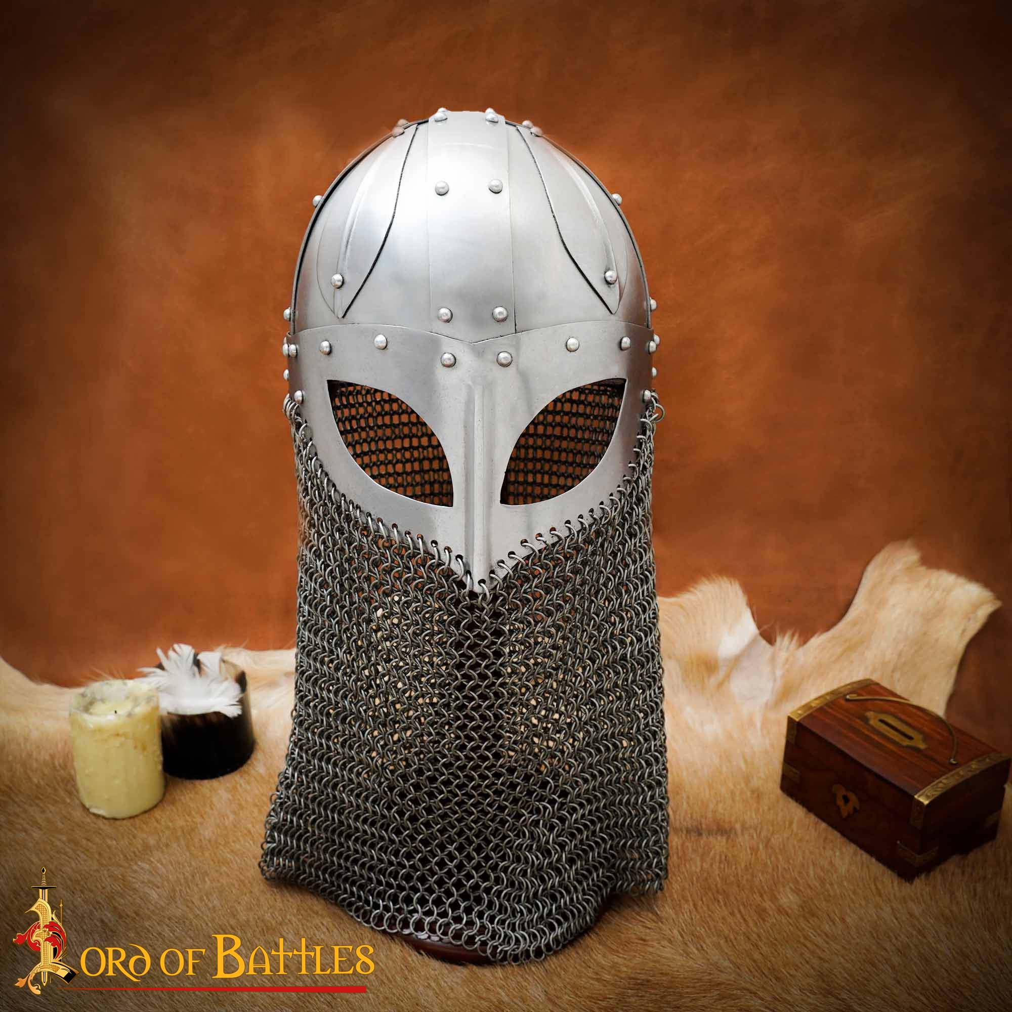 Casque viking avec visière et cotte de mailles (Gauges 16)