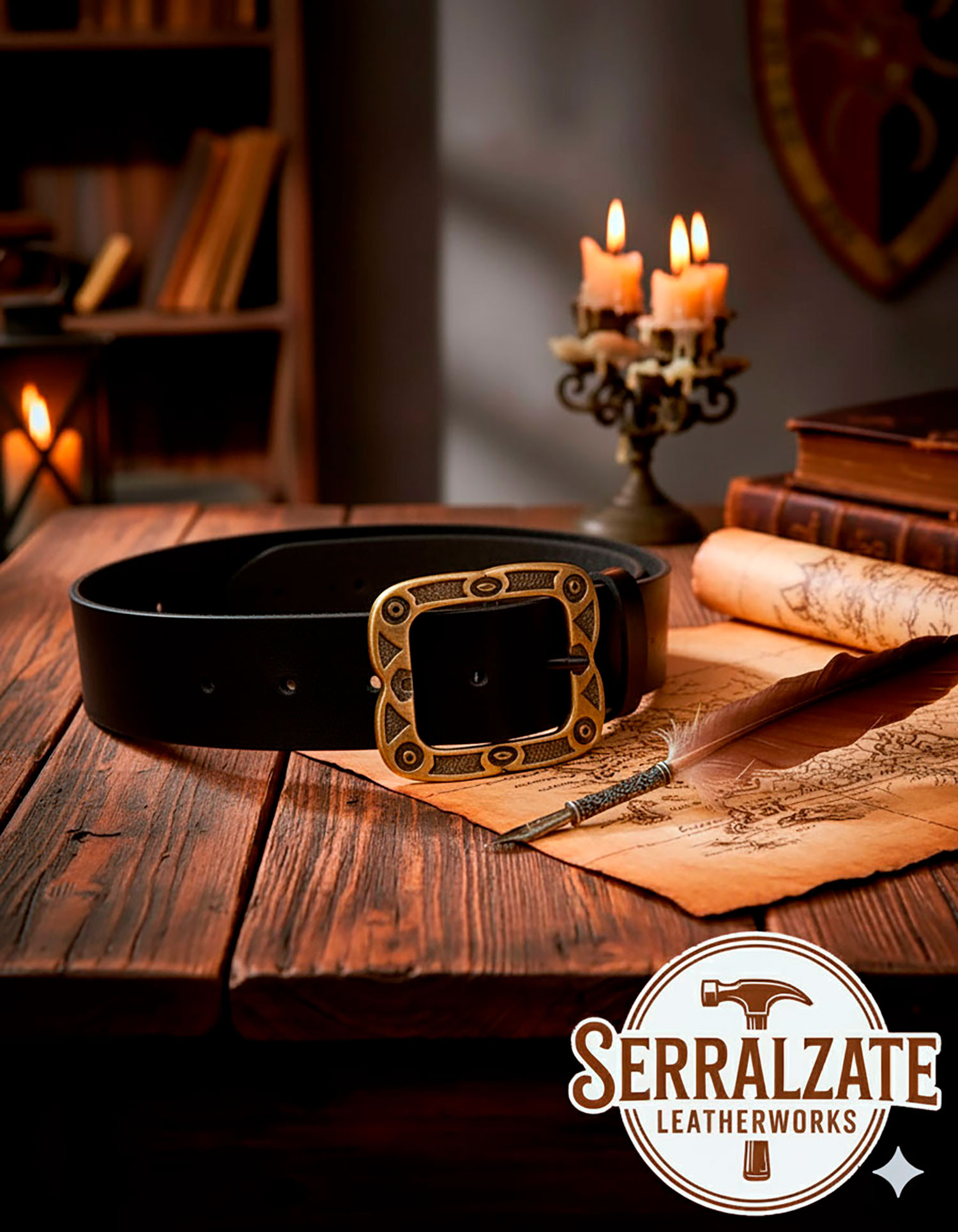 Ceinture médiévale en cuir modèle Mateo, Noir