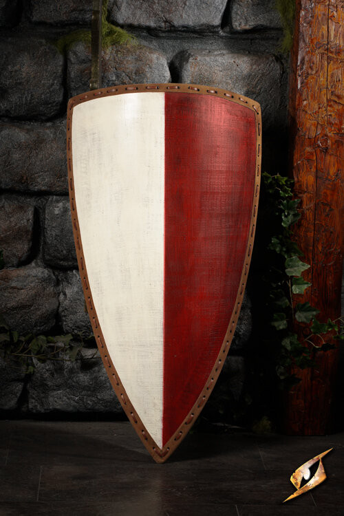 Bouclier médiéval bicolore pour LARP modèle Heater, blanc-rouge