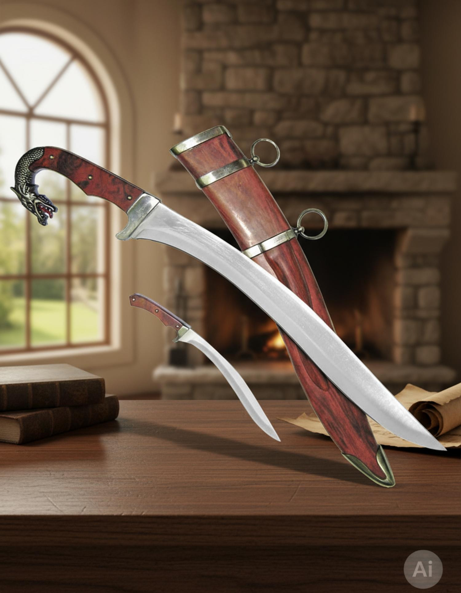 Falcata dragon avec un couteau et de la gaine