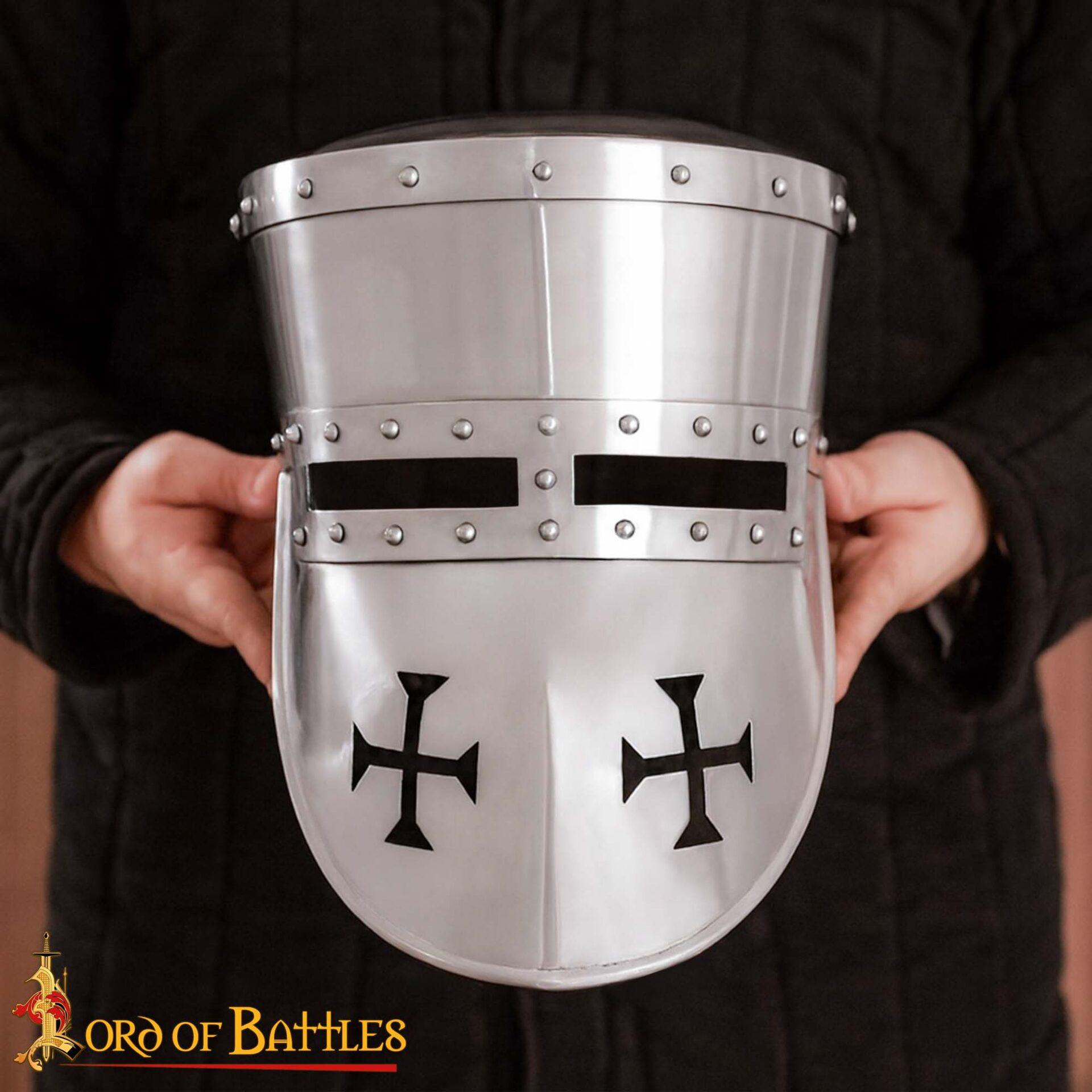 Casque de chevalier templier du XIIIe siècle, avec doublure rembourrée (calibre 16)