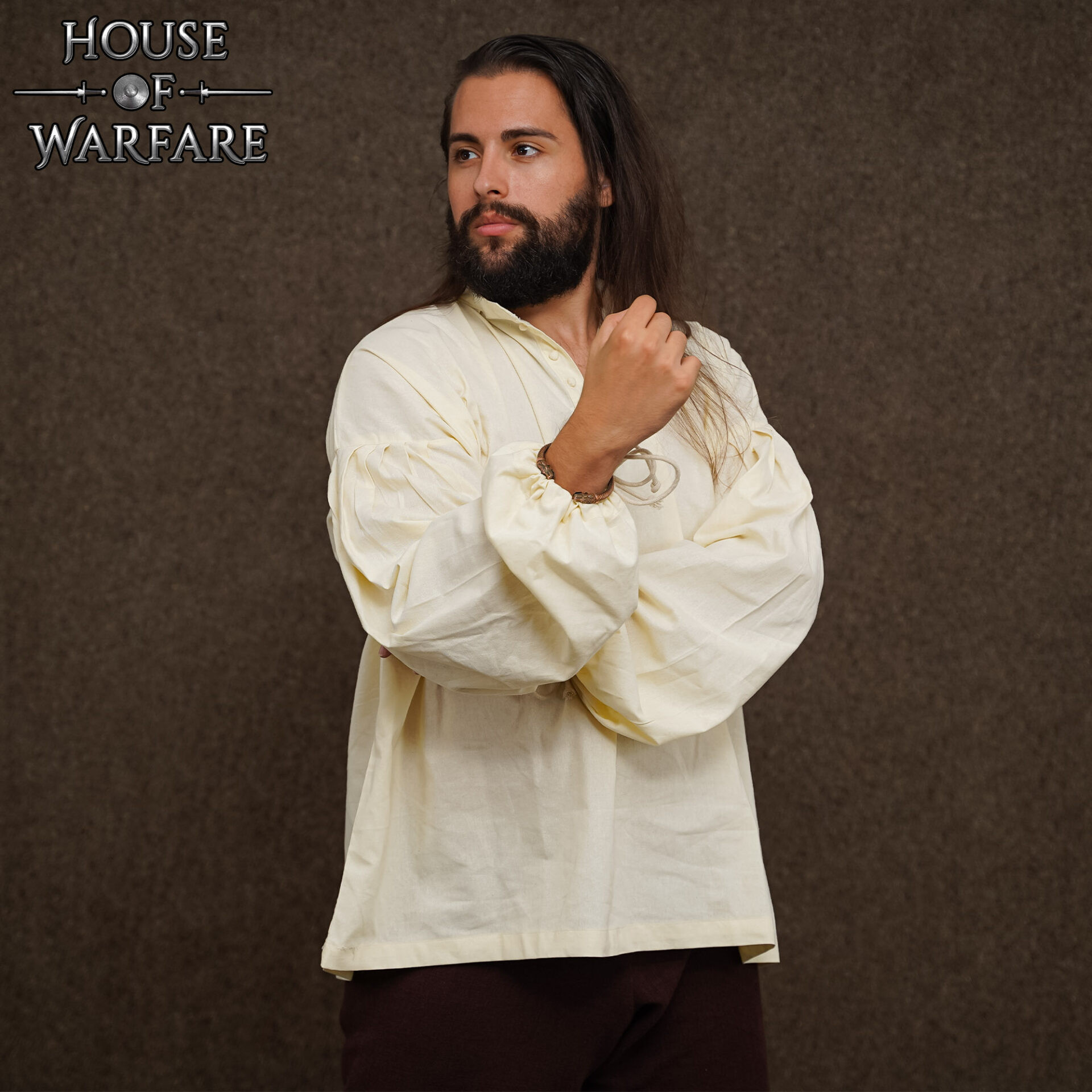 Chemise médiévale en coton à manches longues avec cordons
