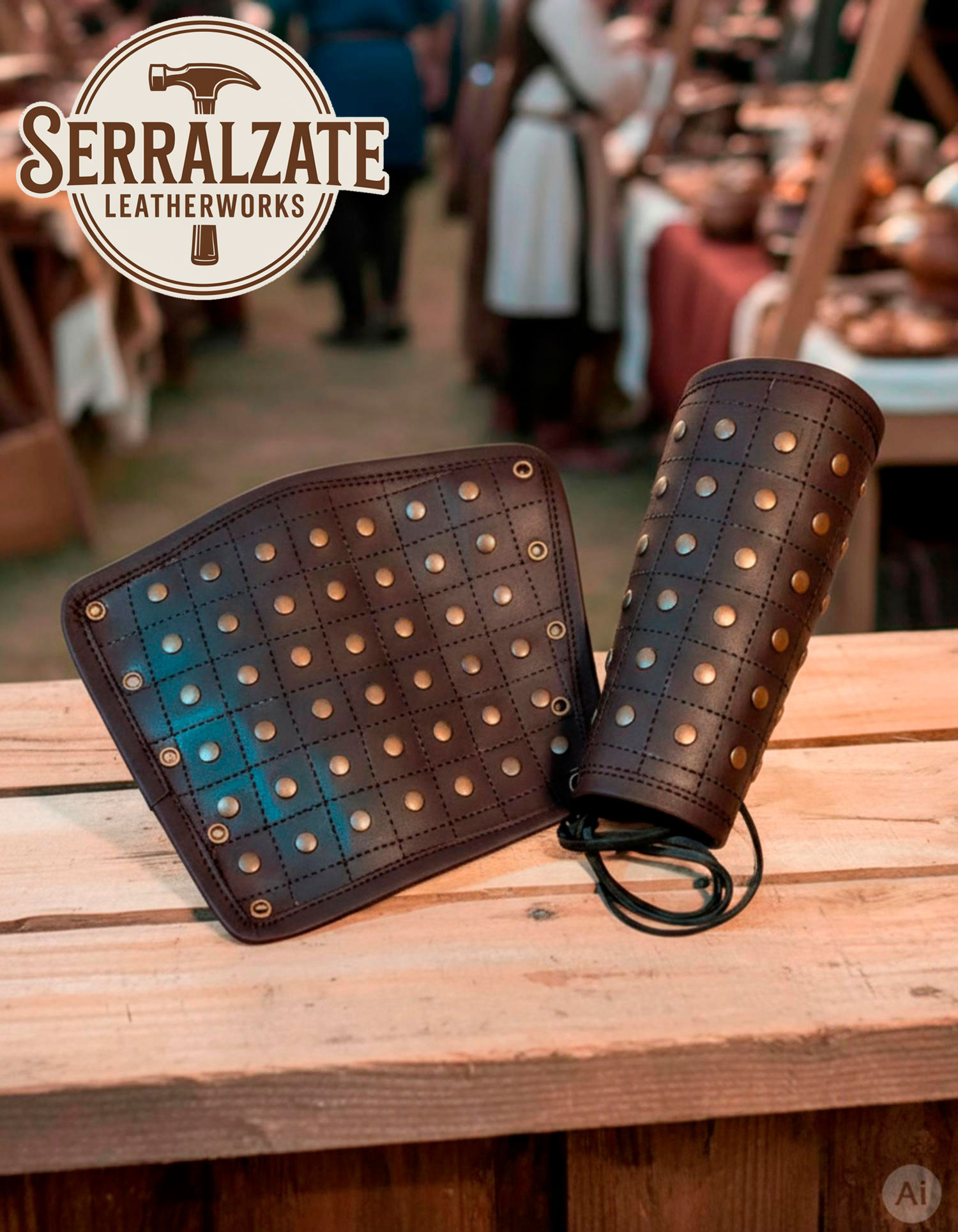 Bracelets médiévaux renforcés Evan en marron