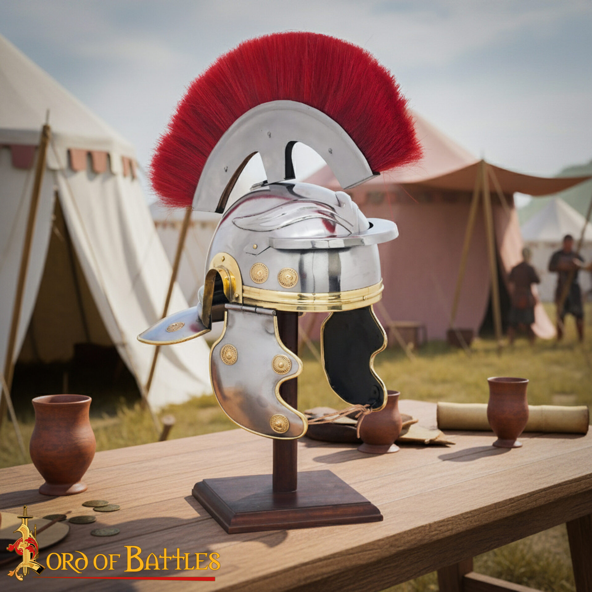 Casque de Centurion Romain avec une Crête Rouge, Doublure Rembourrée