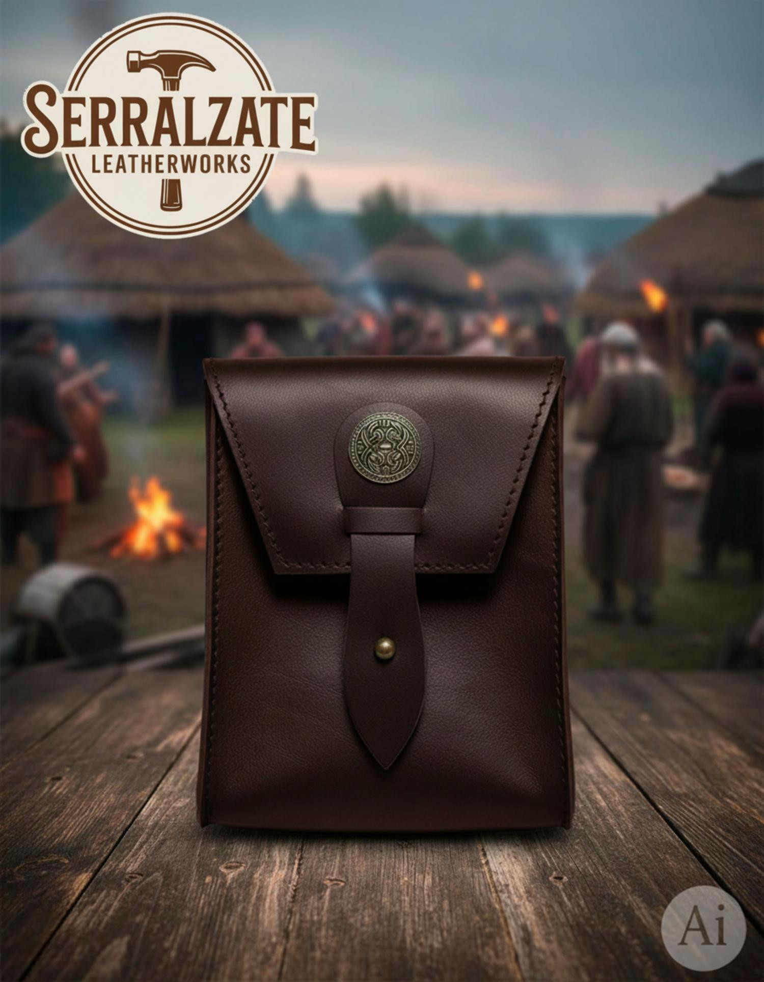 Sac celte ceinture, type bourse, en marron