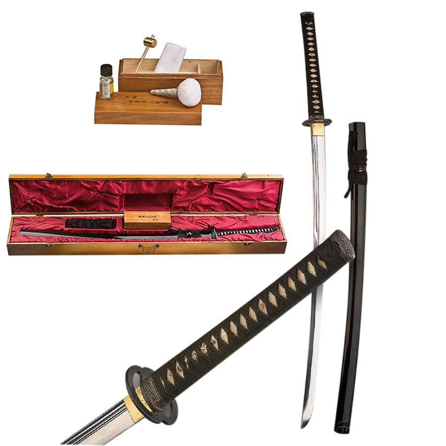 Lame en acier au carbone Katana pratique, étui et kit de nettoyage