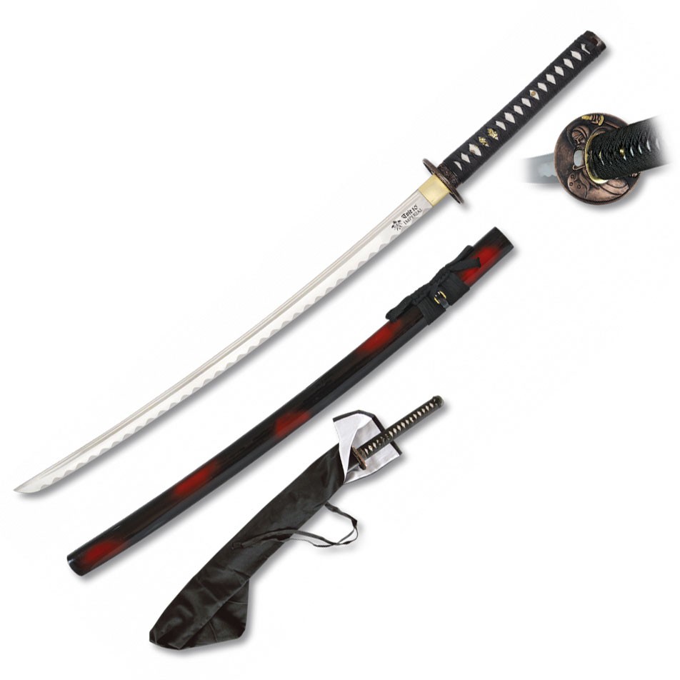 Rouge-noir de carbone Katana gaine + étui + support