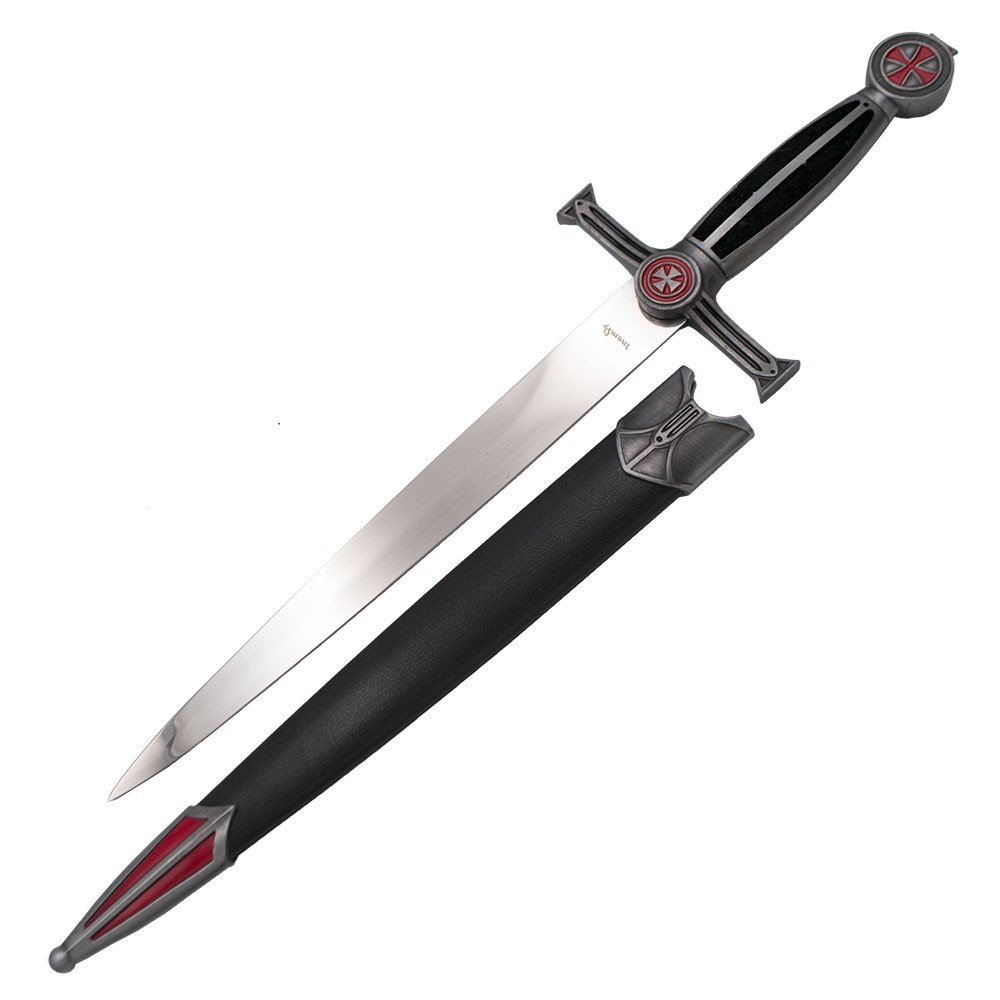 Dague médiévale Croix Templière Rouge, finition noire