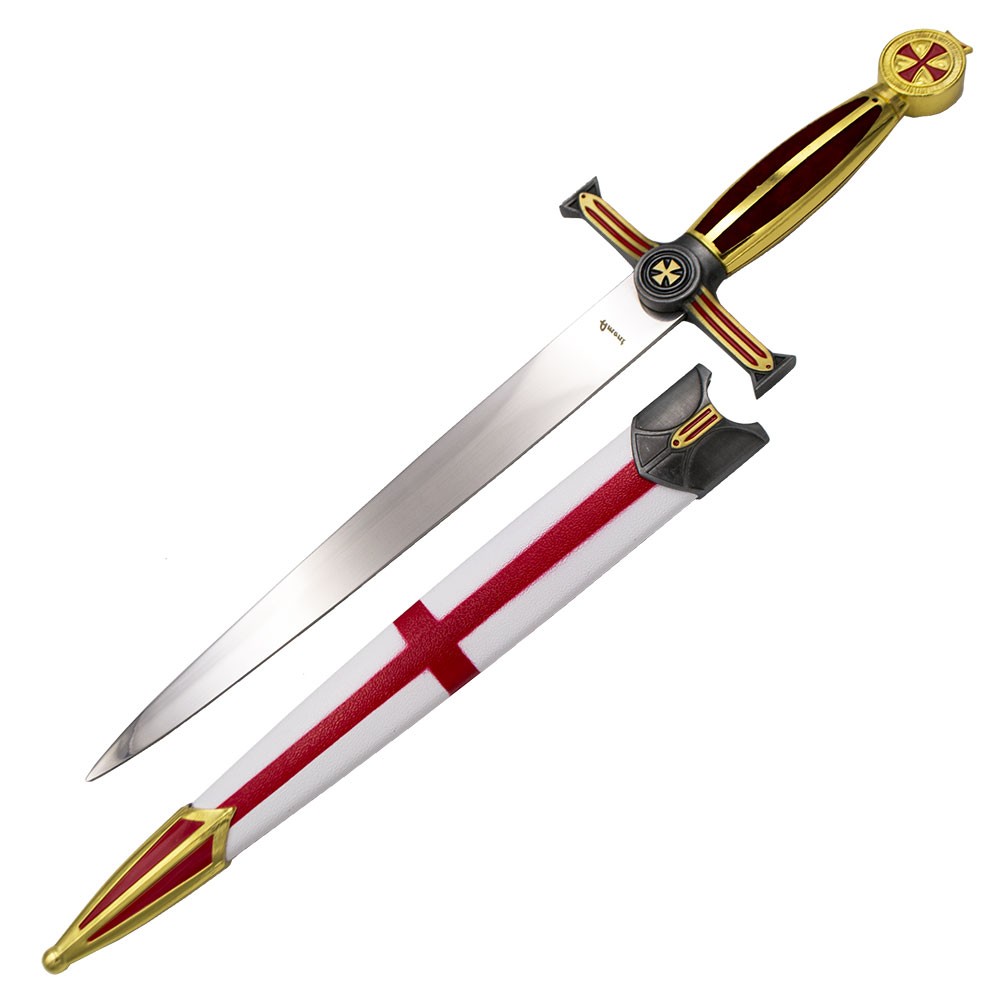 Dague médiévale Croix Templière Rouge, finition rouge