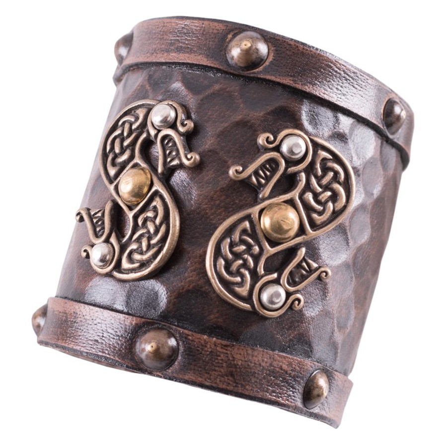 Bracelet Viking Double Dragon en Cuir