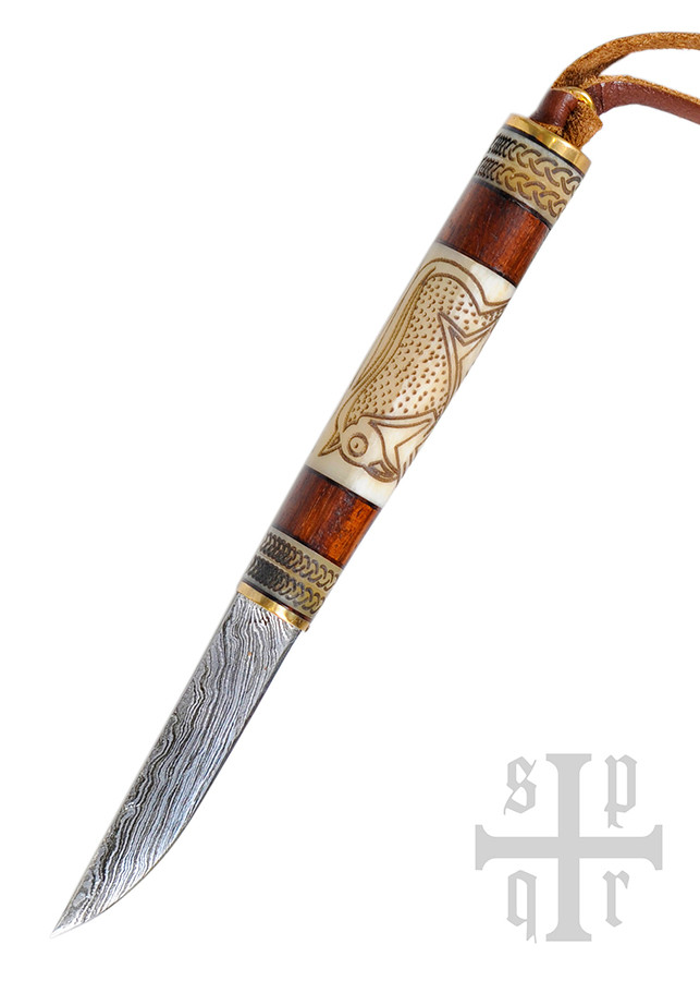 Petit couteau Viking en acier Damas et bois d'os