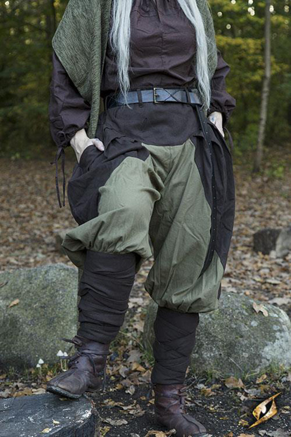 Pantalon médiéval large Ignis, marron-vert