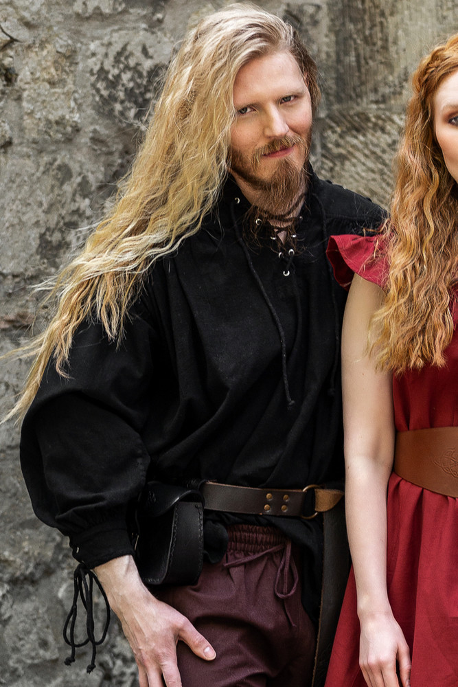 Chemise médiévale Adrian à lacets, blanche ou noire
