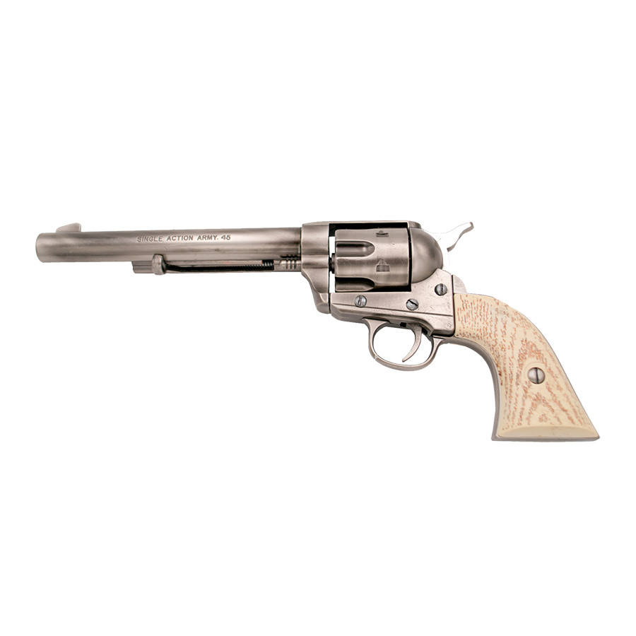 Revolver PeaceMaker Colt-45 à canon long, gris poli, poignée ivoire