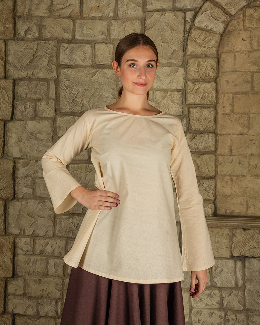 Chemisier médiéval Valeria manches longues cloche, couleur crème