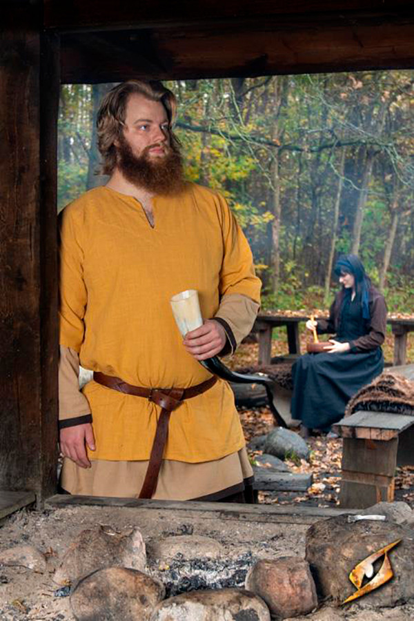 Chemise médiévale en coton Jolner jaune moutarde