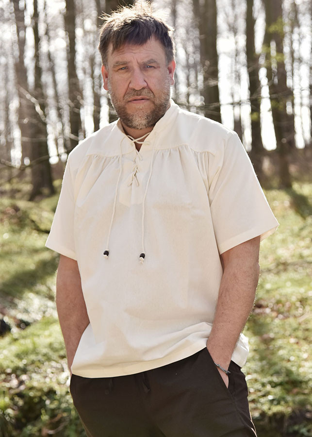 Chemise d'été médiévale à manches courtes, couleur blanc naturel