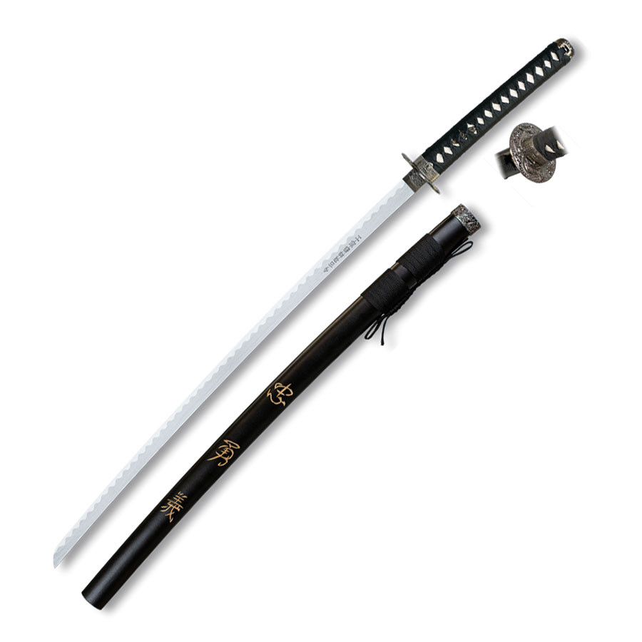 Katana noir Tole10 avec support de bureau, lame 71 cm.