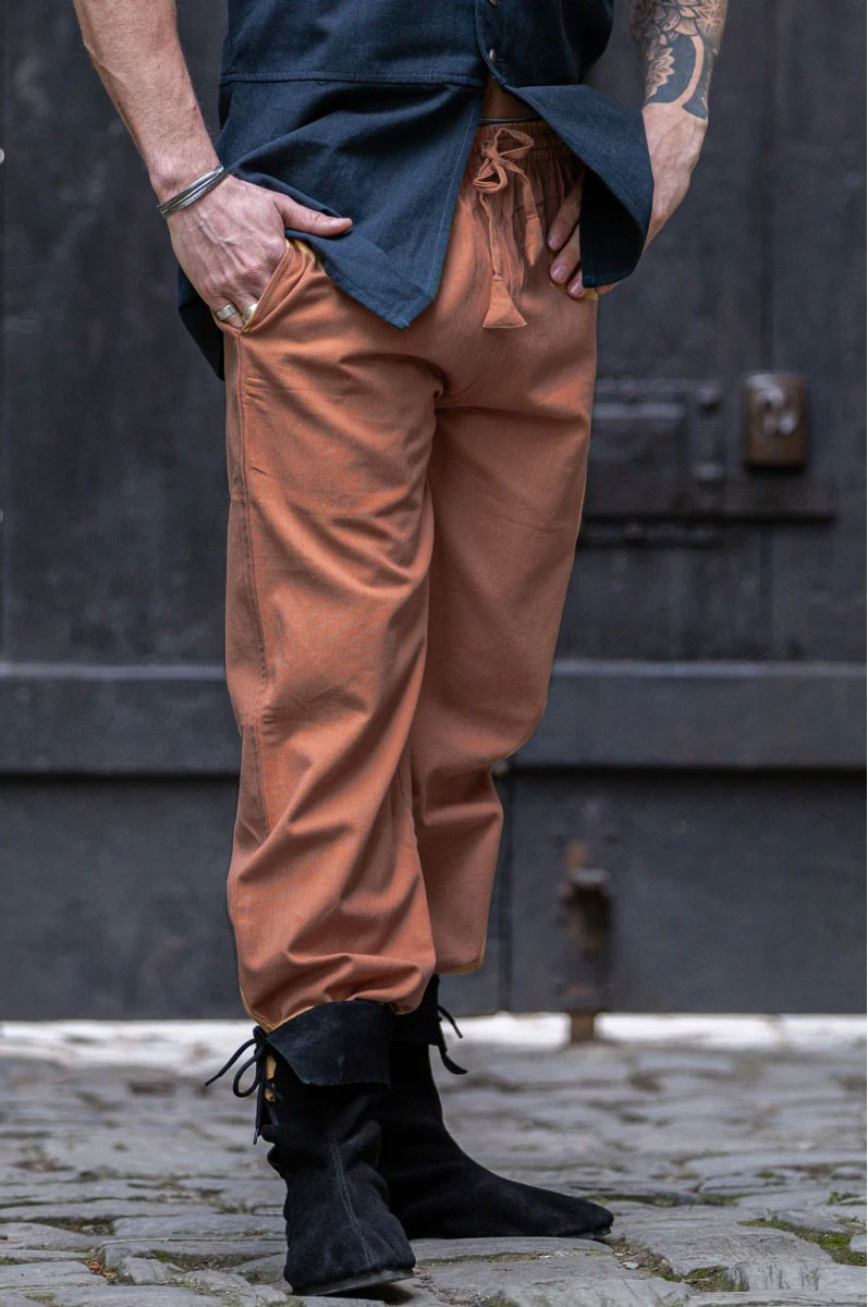 Pantalon médiéval unisexe couleur tabac avec bande élastique à la taille