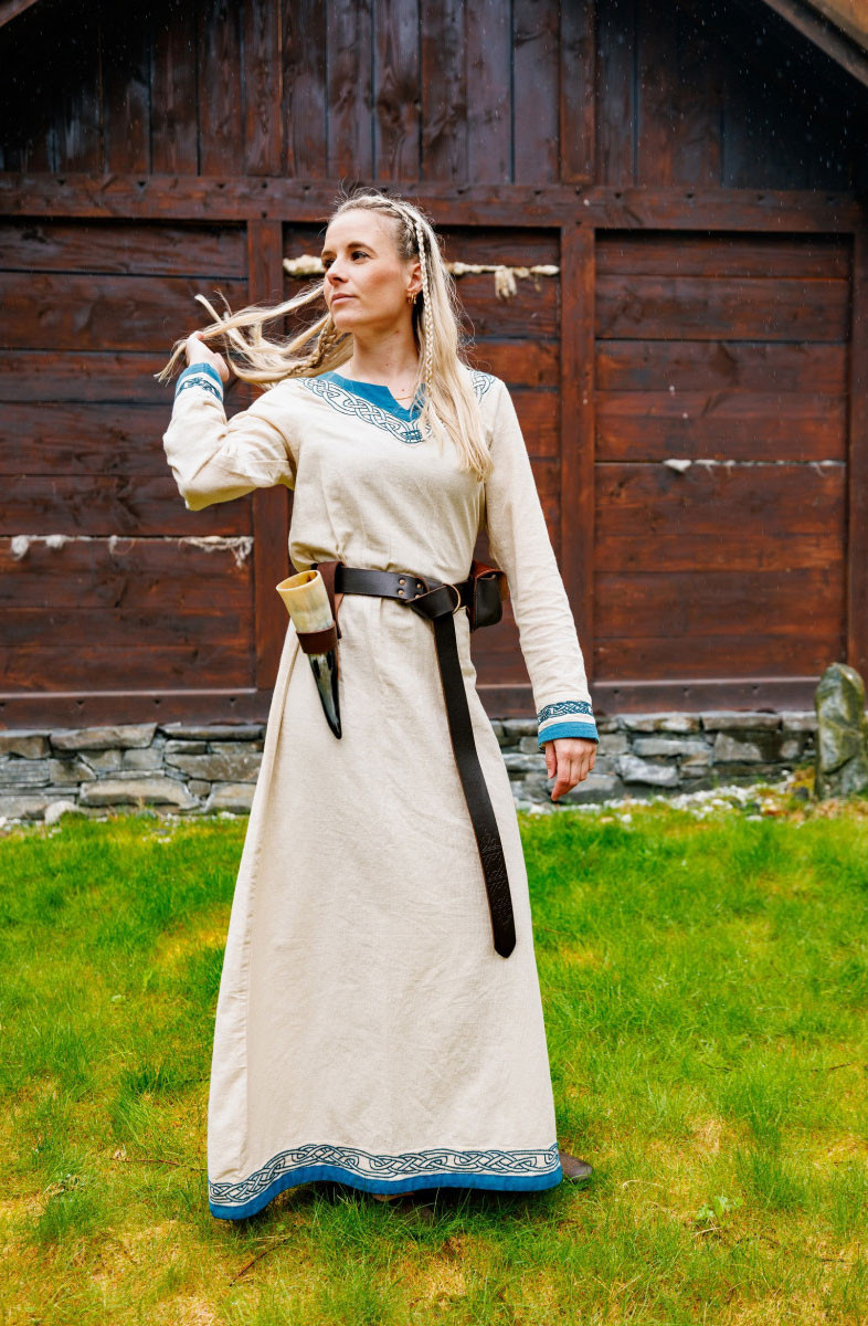 Robe viking modèle Lagertha, bicolore bleu naturel