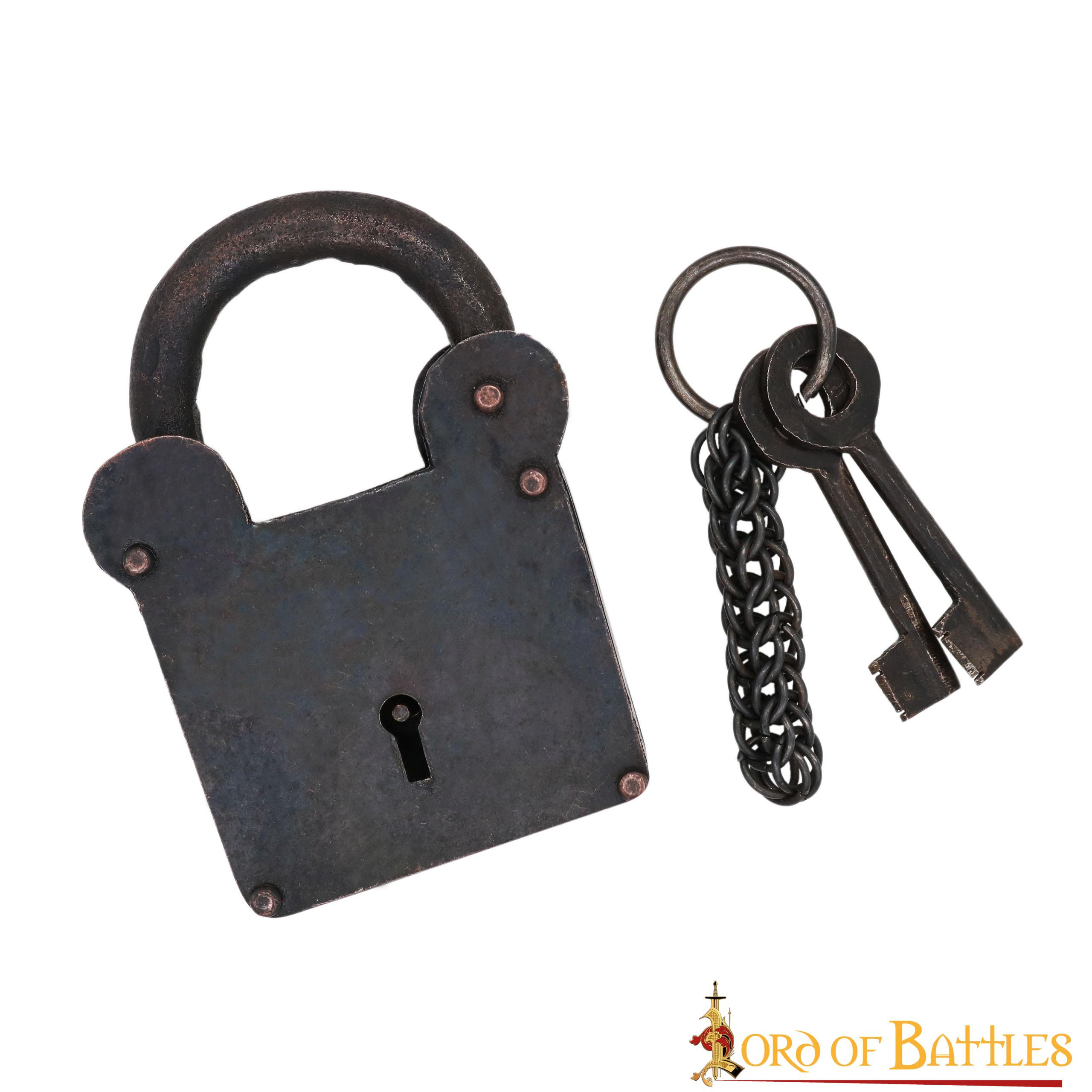 Cadenas médiéval carré à clés, fer forgé