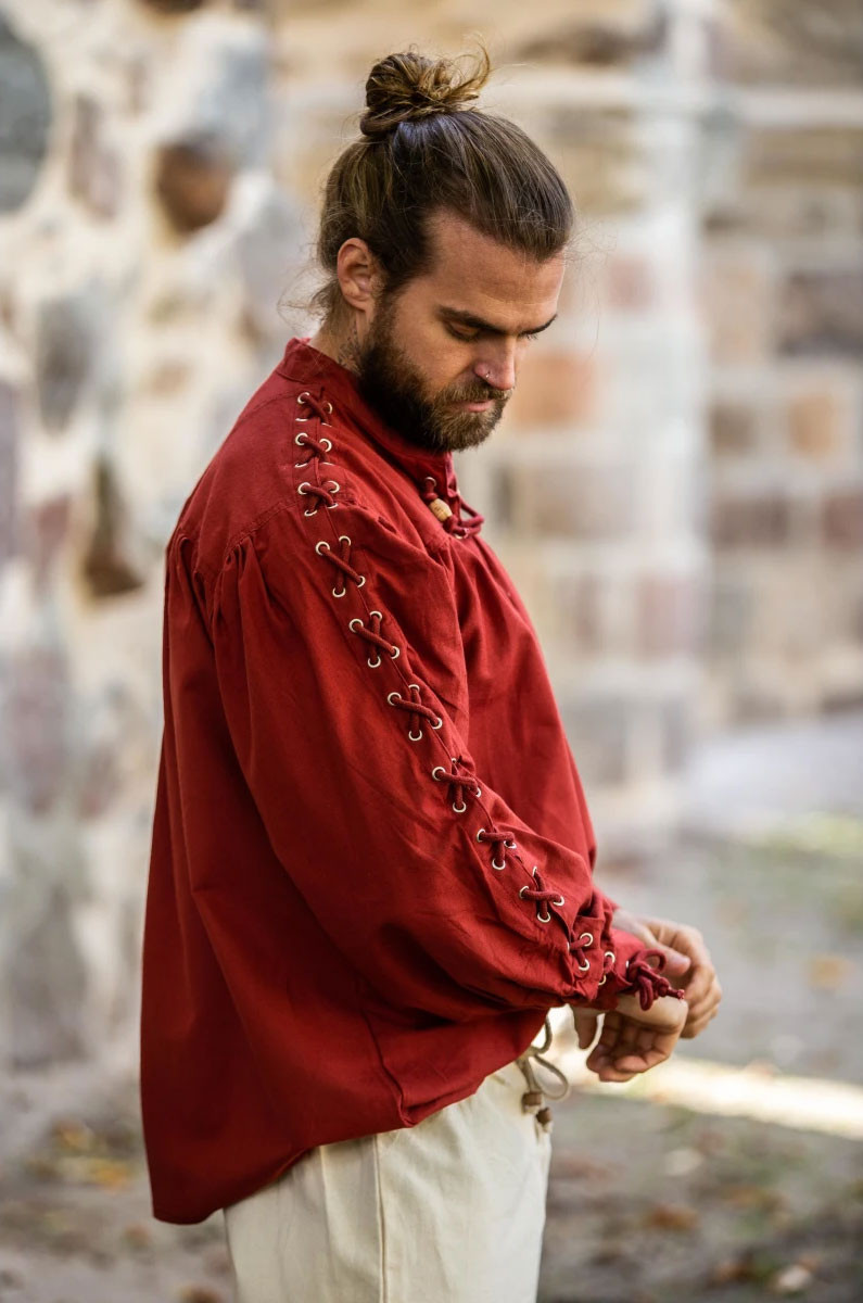 Chemise médiévale Adrian à lacets, couleur rouge