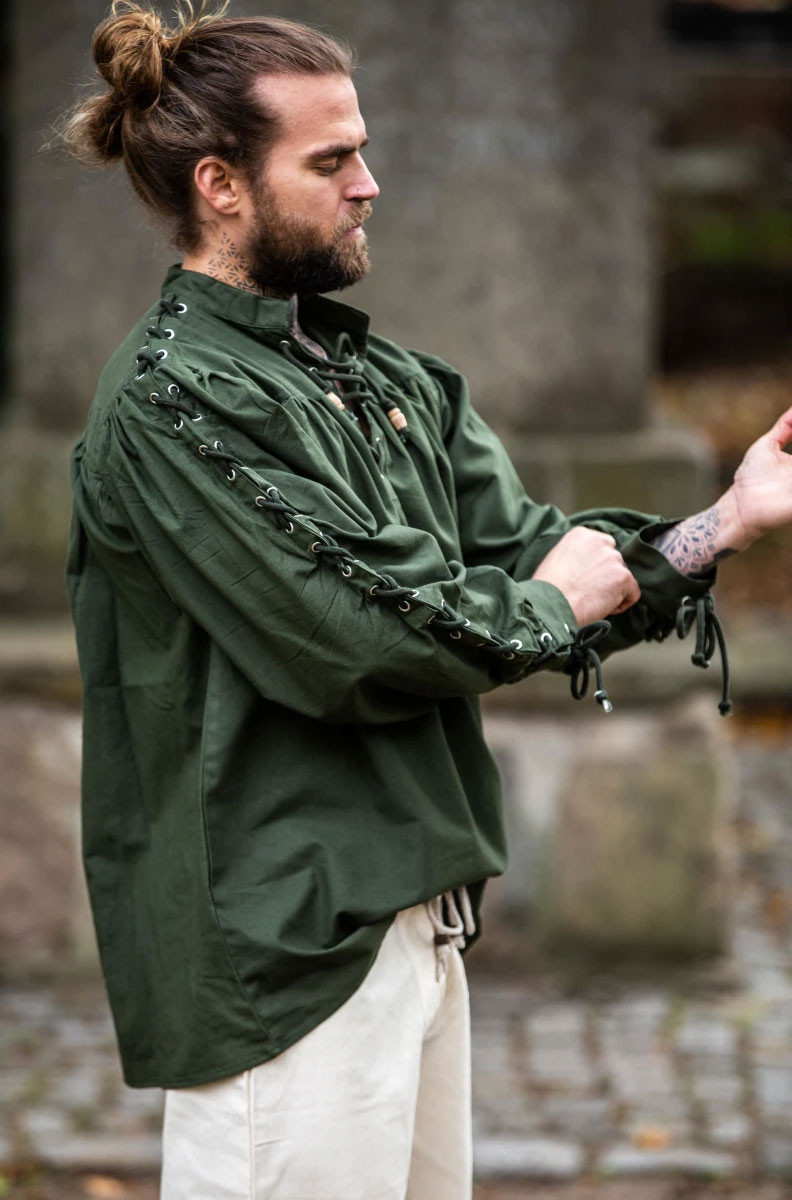 Chemise médiévale Adrian à lacets, vert