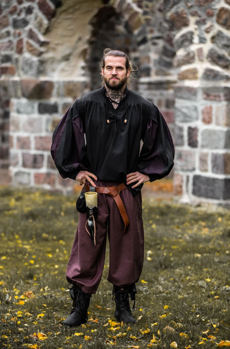 Chemise médiévale Landsquenet modèle Albert, marron-noir