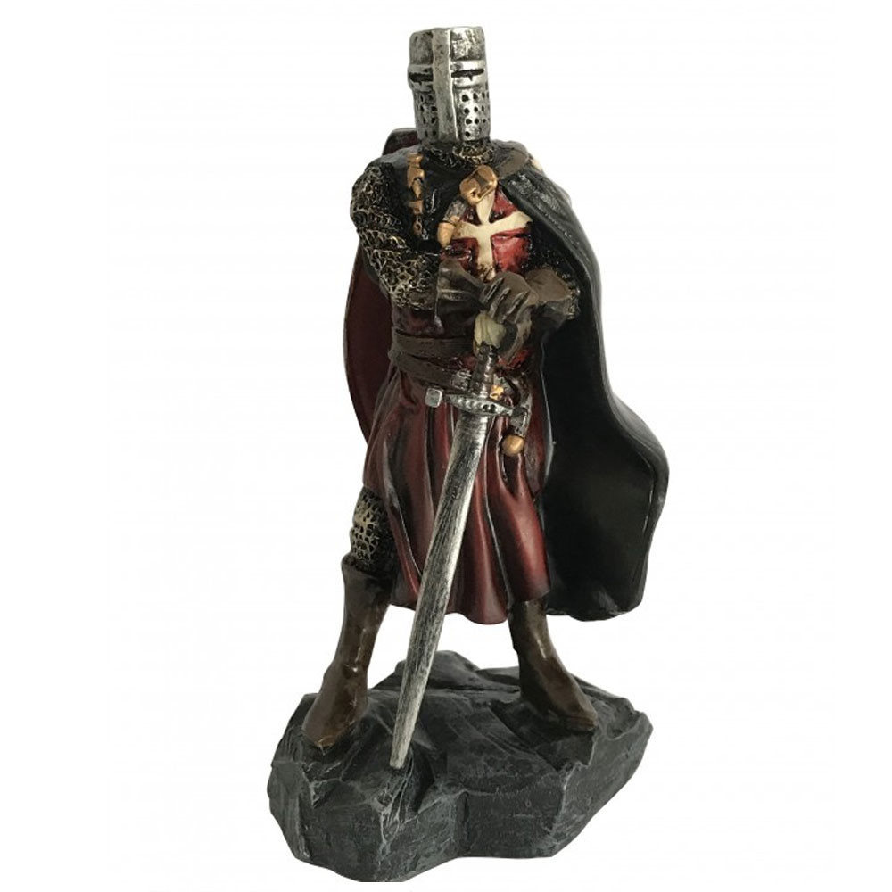 Chevalier templier miniature en tunique rouge et épée (22 cm.)