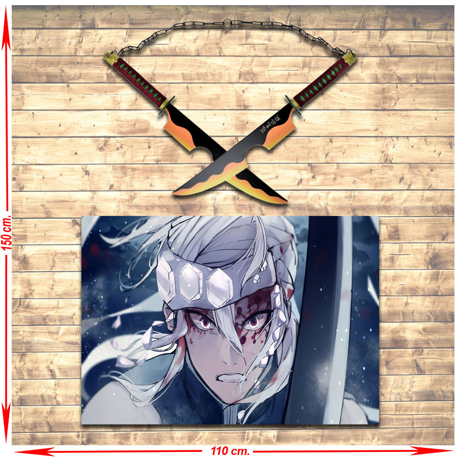 Pack épées jumelles Tengen Uzui + bannière, Kimetsu No Yaiba