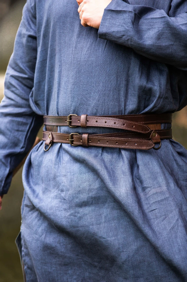 Ceinture Viking double en cuir, modèle Ubbe, marron foncé