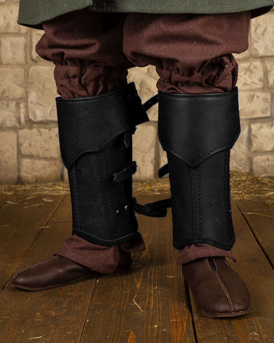 Grèves médiévales en cuir noir modèle Randulf