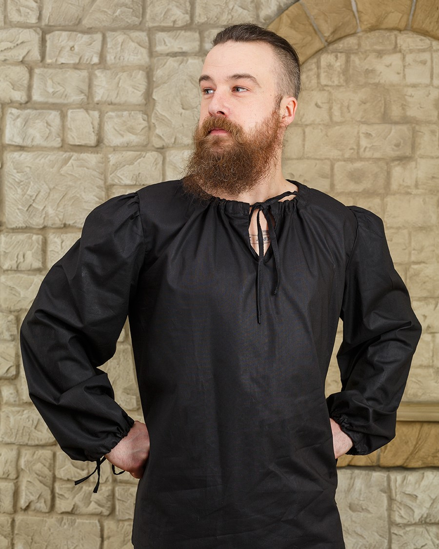 Chemise médiévale modèle Rafael, coton noir