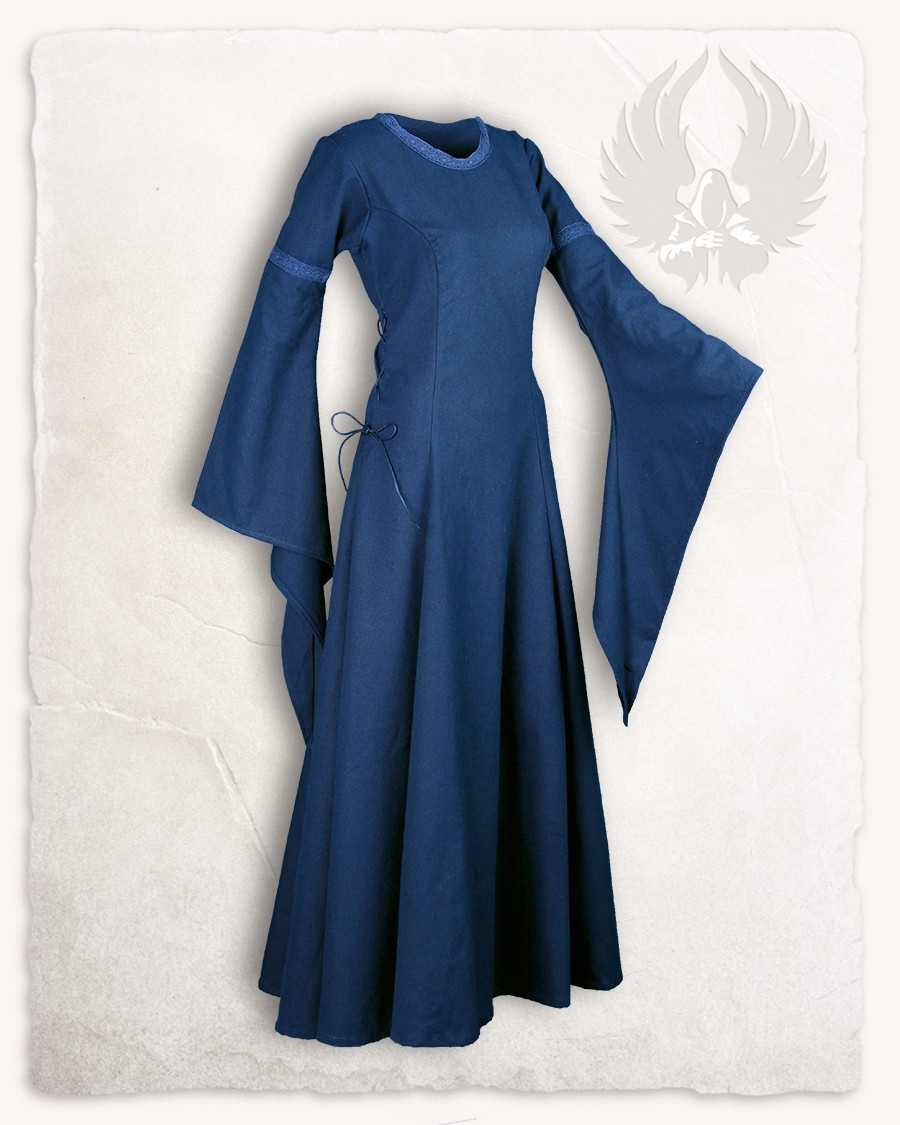 Robe médiévale en coton premium modèle Lenora, bleu