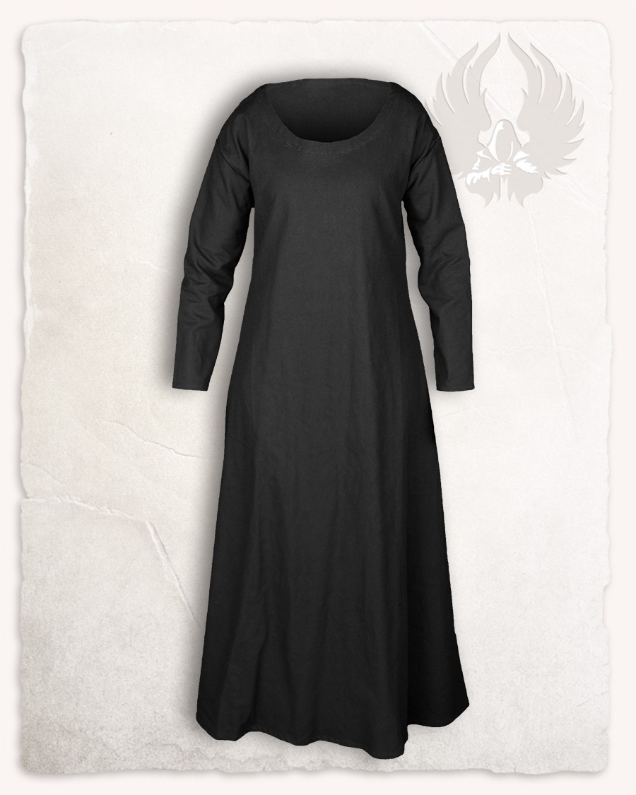 Tunique médiévale pour femme en coton noir modèle Lenora