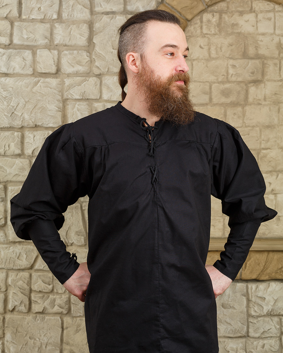 Chemise médiévale à nouer modèle Simon, noir