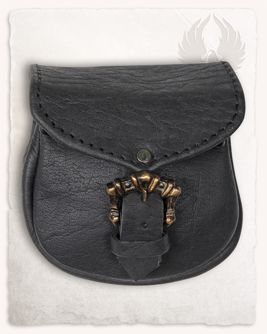 Sac médiéval León, type sac banane en noir (14x14 cm.)
