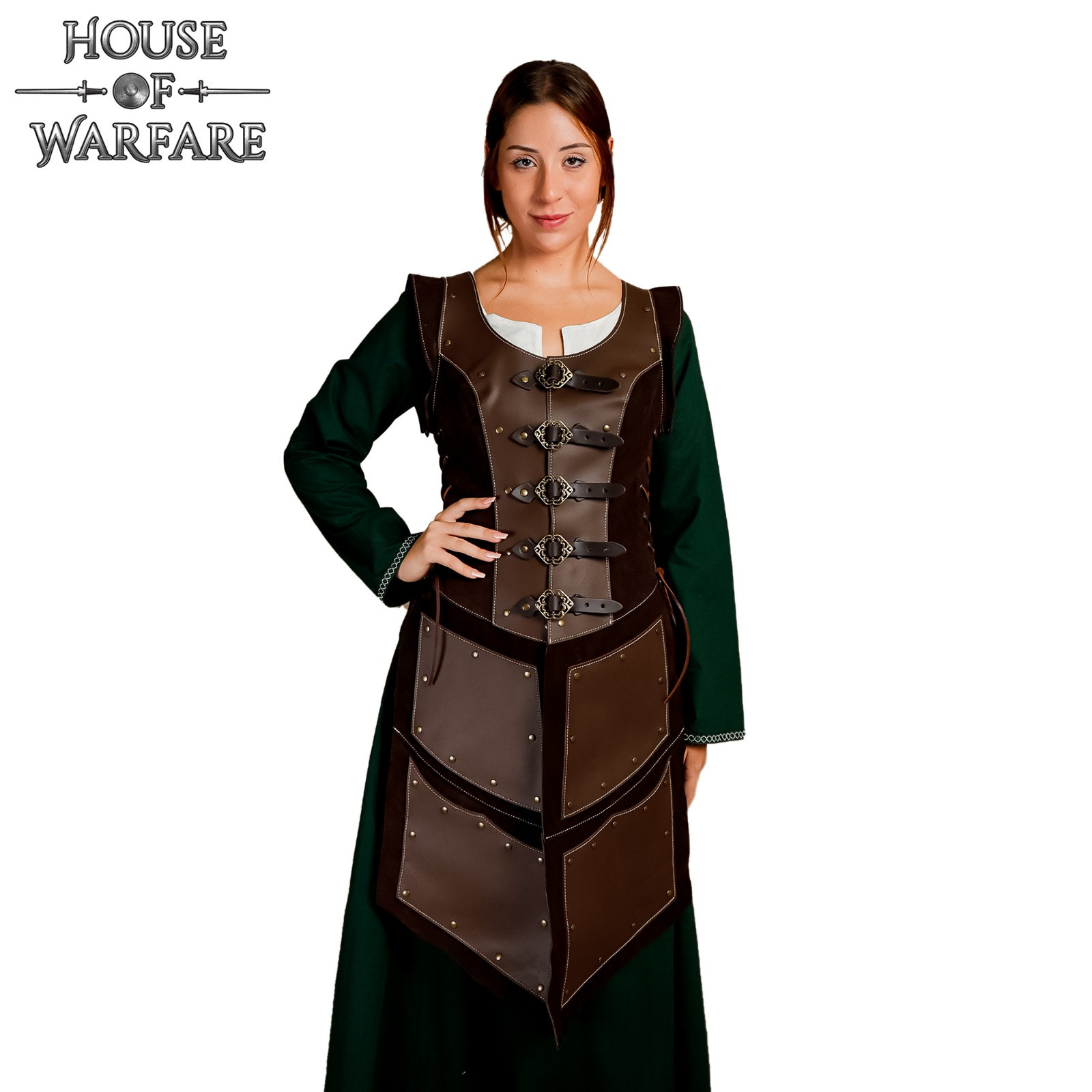 Costume d'archer médiéval long en cuir marron