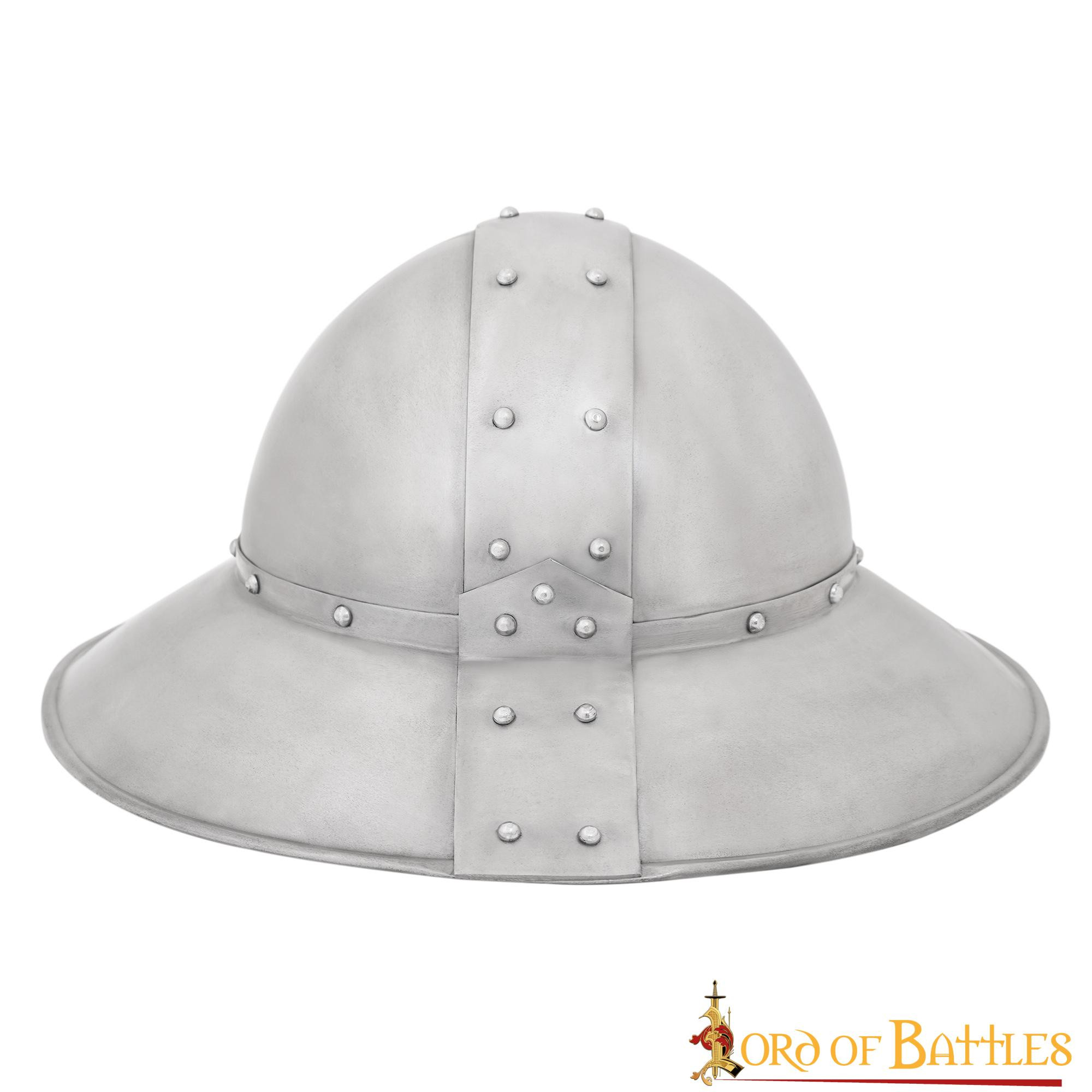 Casque médiéval bouilloire avec doublure en cuir véritable.
