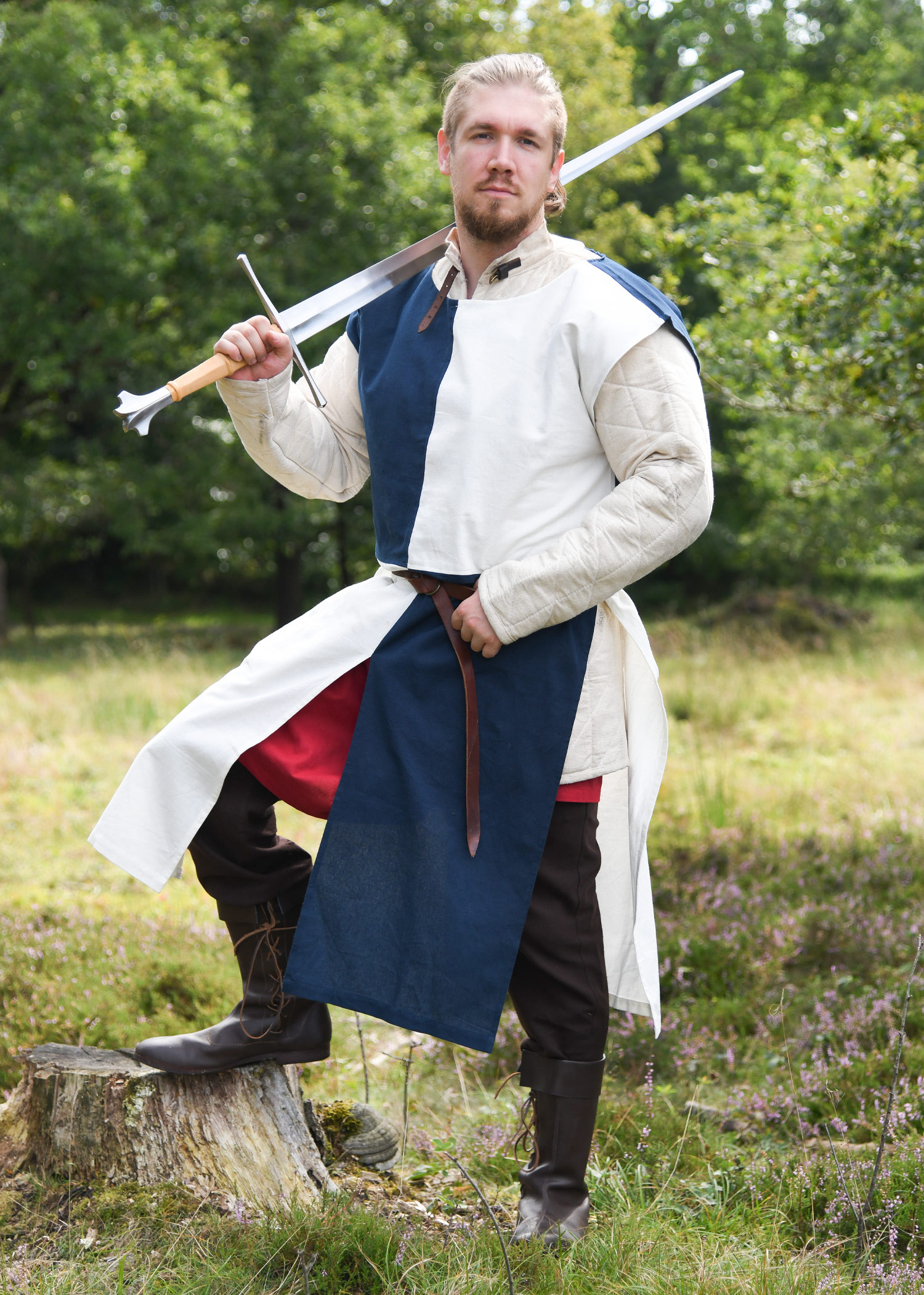 Surcoat médiéval Eckhart bicolore bleu-blanc