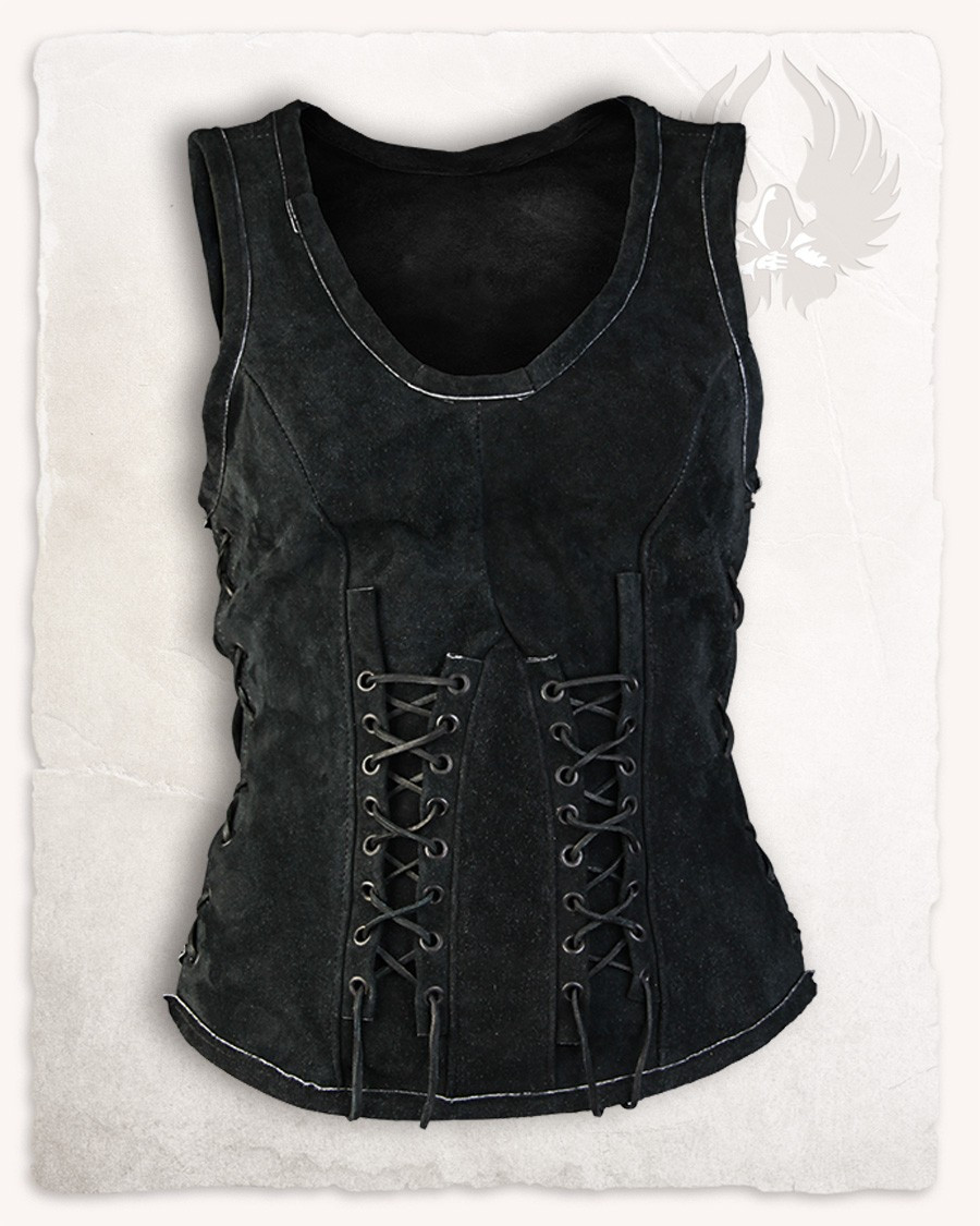 Corsage médiéval en cuir modèle Sarina, noir