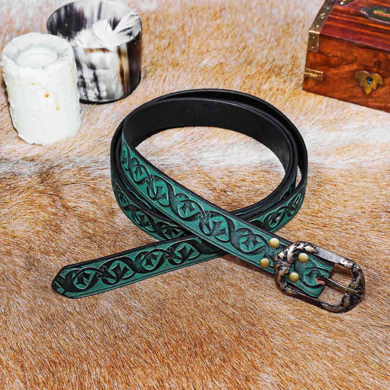 Ceinture médiévale à motif floral - vert