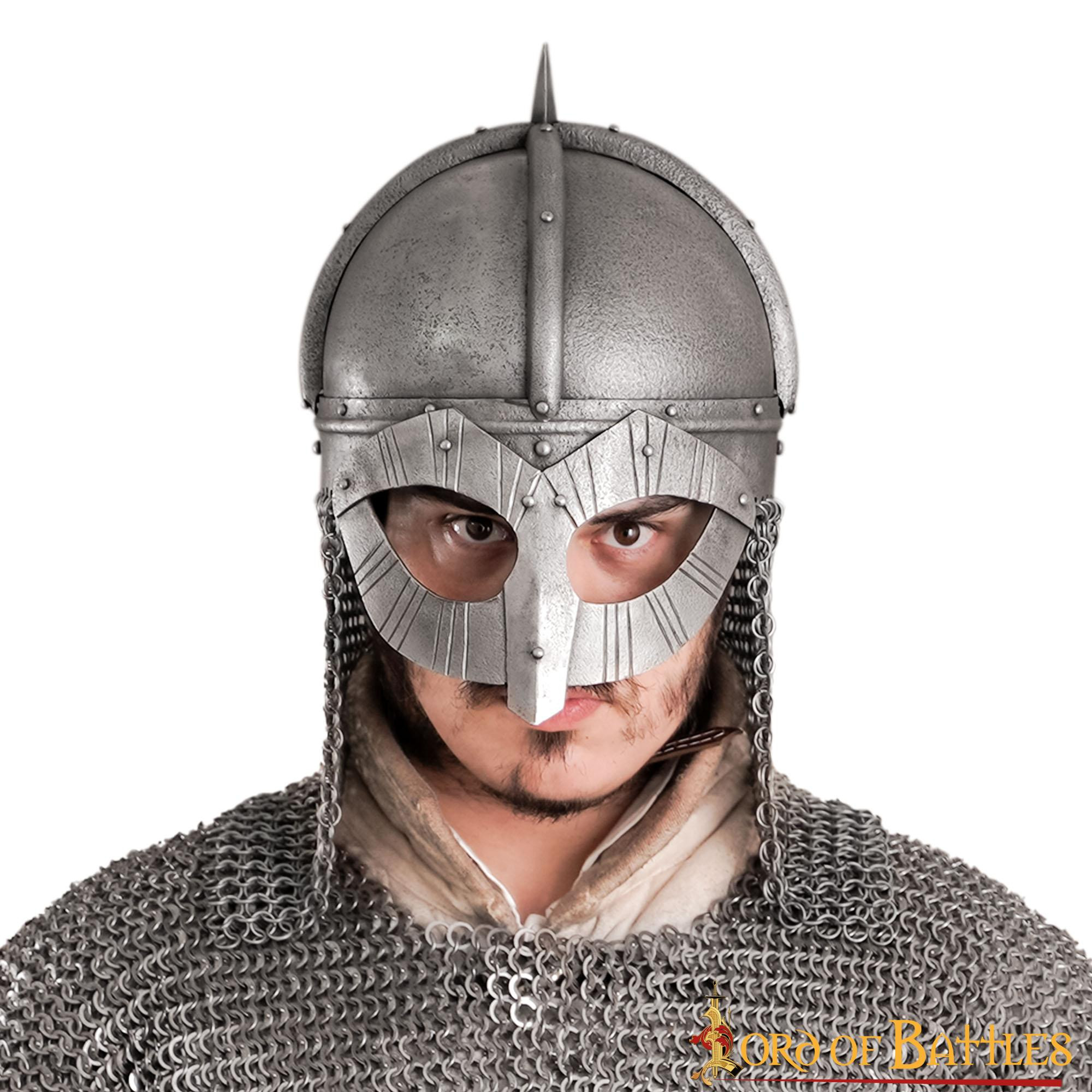 Casque Viking en acier avec doublure en cuir, modèle Gjermundbu