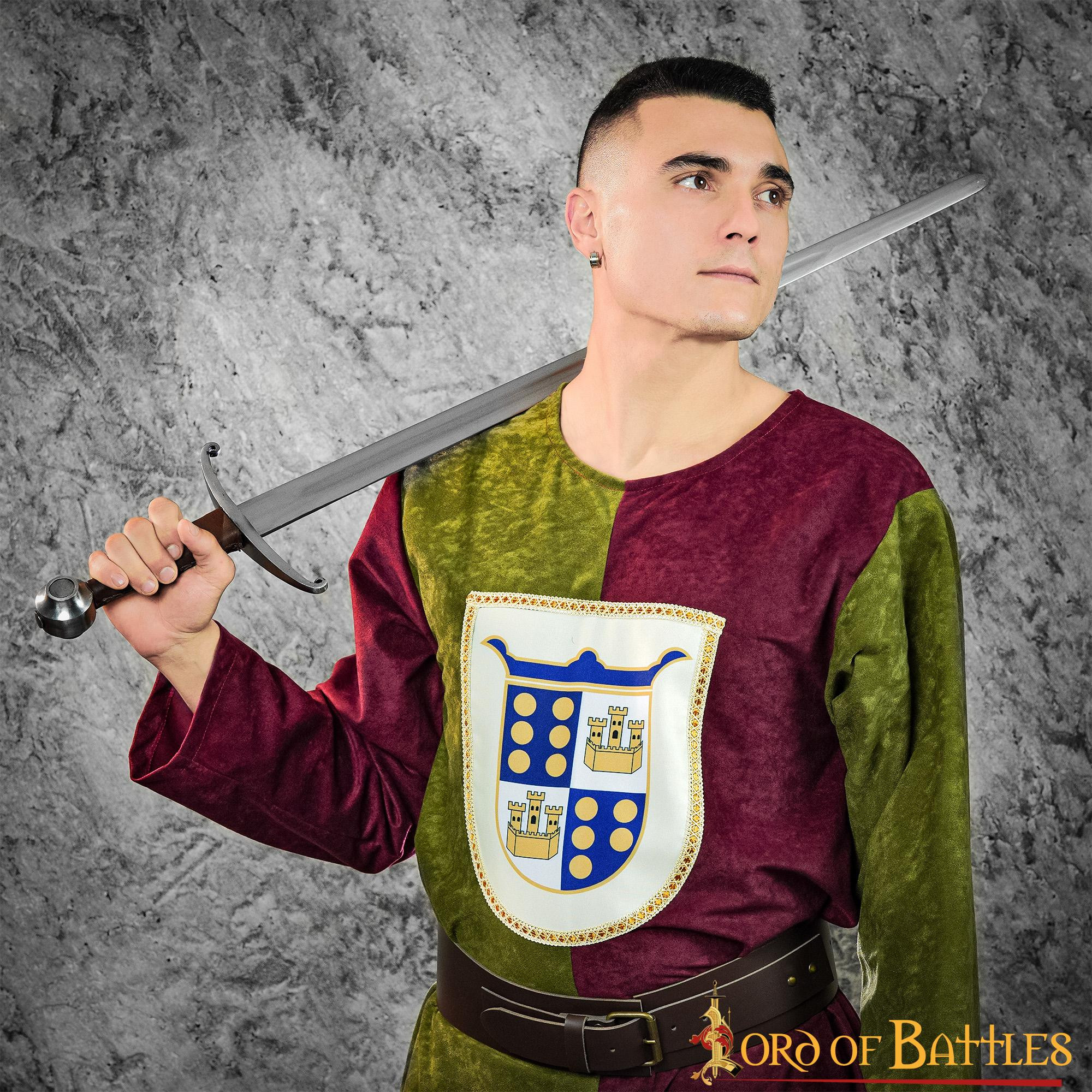 Tabard médiéval bicolore, vert-bordeaux
