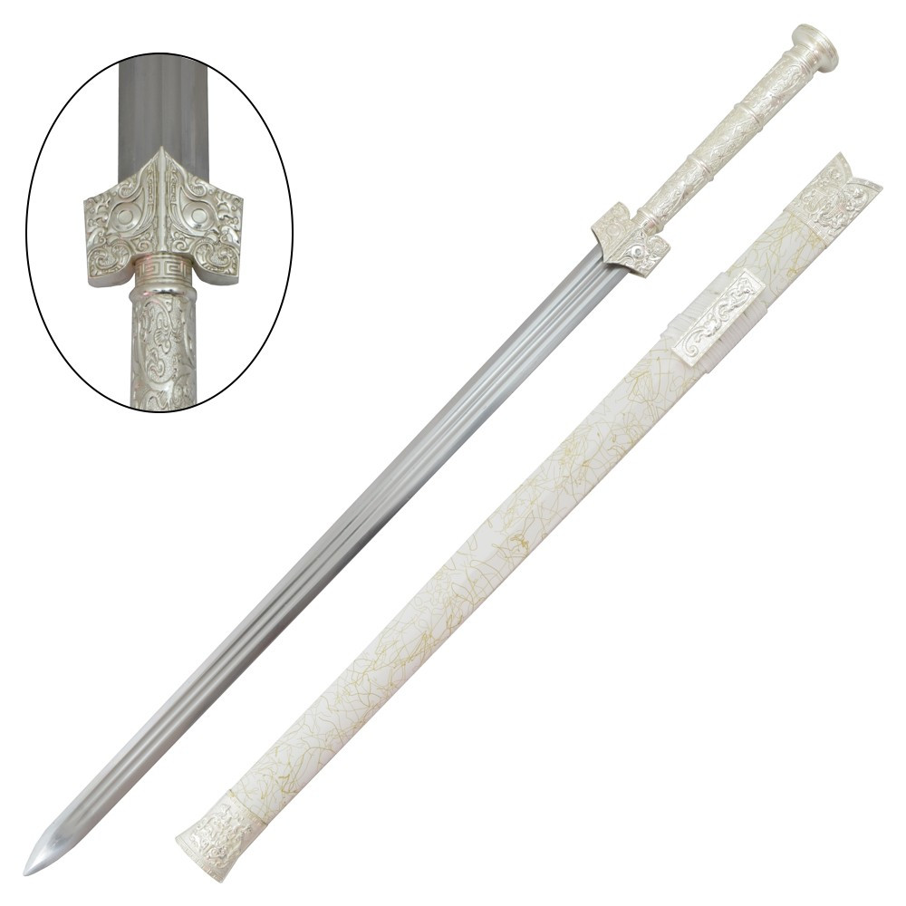 Épée traditionnelle chinoise de la dynastie Han, blanche (96,5 cm.)