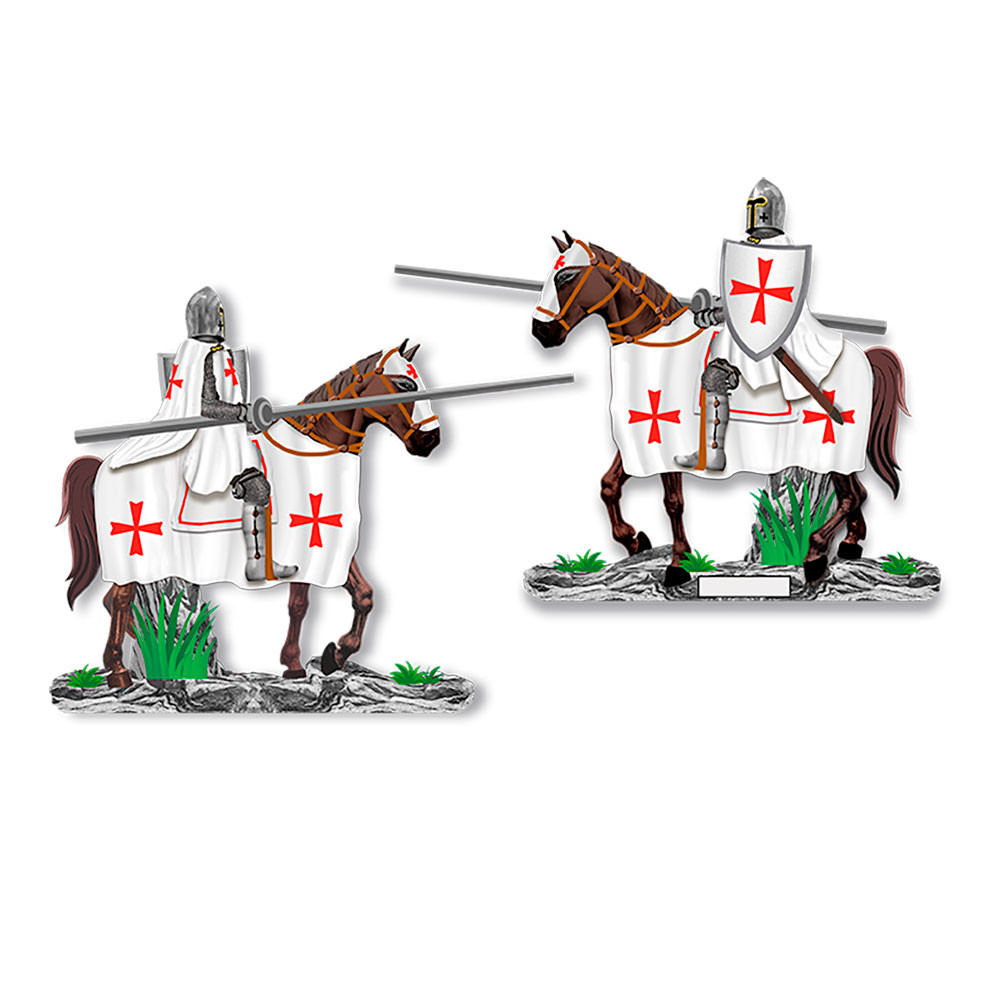 Chevalier templier à cheval avec bouclier et lance (20 cm.)