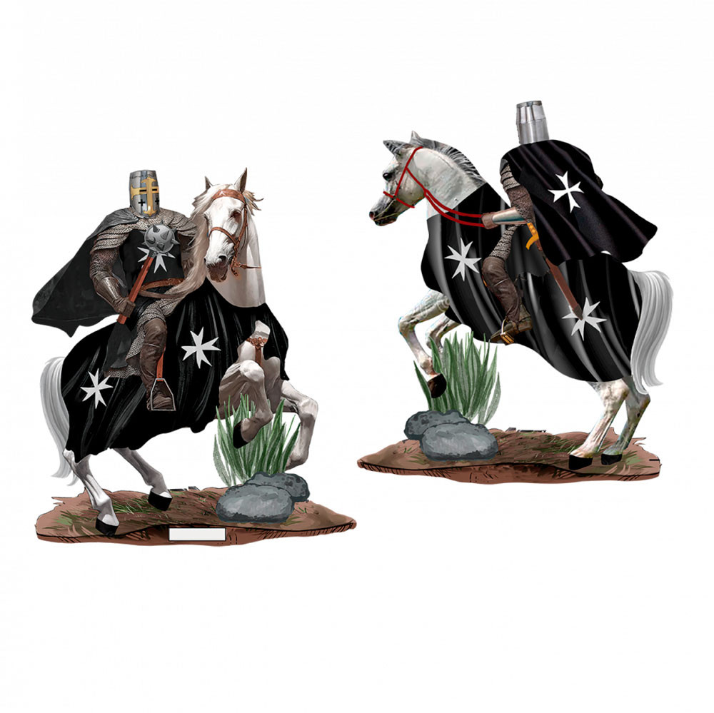 Chevalier Hospitalier à cheval avec masse médiévale (20 cm.)