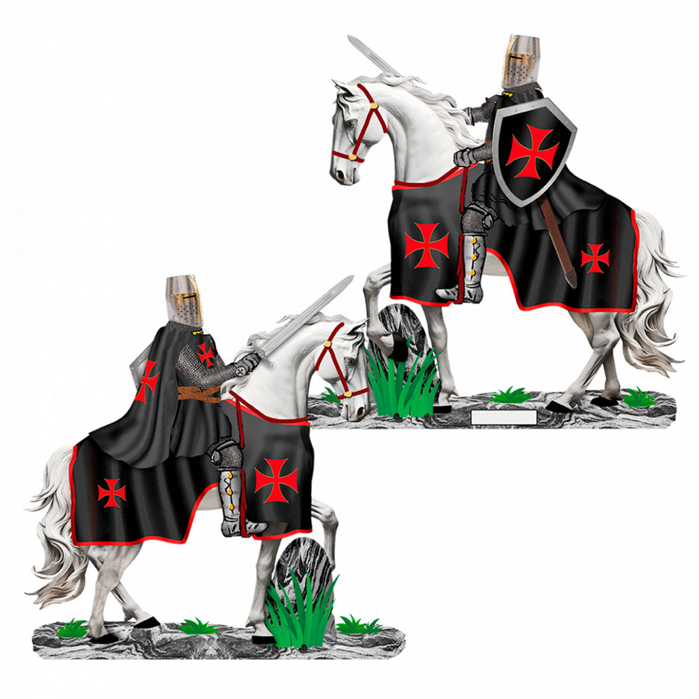 Chevalier templier noir à cheval avec épée (12 cm.)